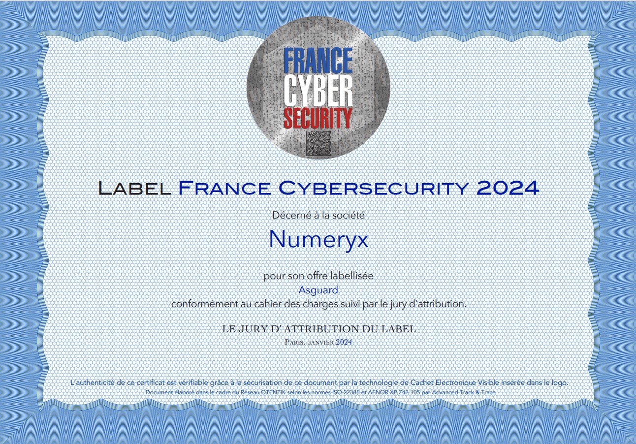 Numeryx reçoit le Label France Cybersecurity 2024 pour sa solution ASGUARD, firewall nouvelle génération